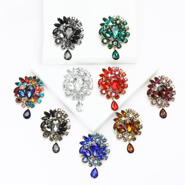 Alloy Rhinestone Glass Brooch Elegant Lapel Pin For Women Apparel