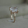Classic Four Prong White Square Zircon Ring Rose Gold Plated Copper Finger Jewelry view 3