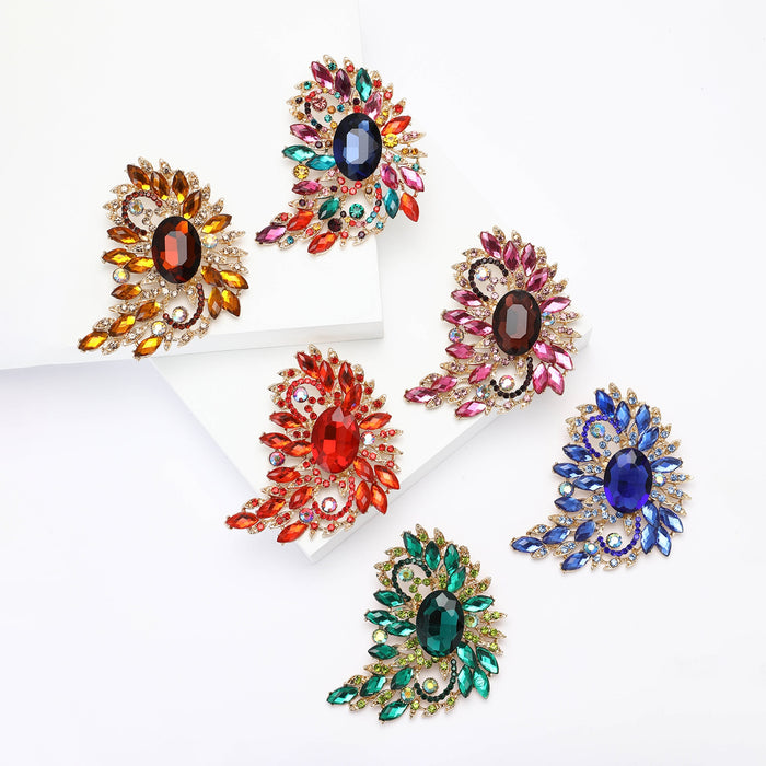 Alloy Rhinestone Large Glass Brooch Pin For Women's Coats And Suits