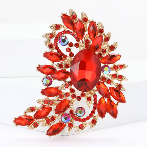 Alloy Rhinestone Large Glass Brooch Pin For Women's Coats And Suits