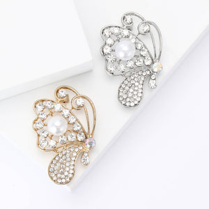 Alloy Rhinestone Pearl Butterfly Brooch Pin For Elegant Suit Decoration