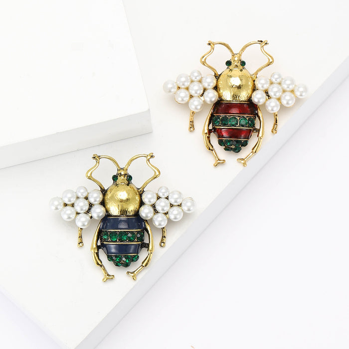 Alloy Pearl Bee Brooch Pin For Women's Cardigans And Coats