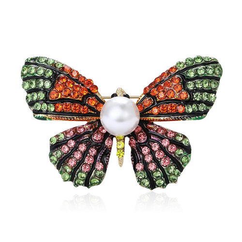 Alloy Rhinestone Butterfly Pearl Brooch For Versatile Lapel Decoration