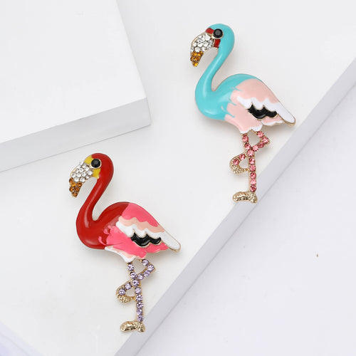 Alloy Enamel Flamingo Brooch Pin For Womens Suit And Coat Decor
