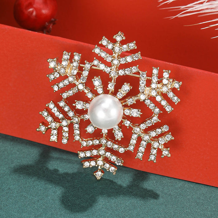 Alloy Rhinestone Snowflake Pearl Brooch Pin For Floral Clothing Decor
