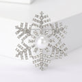 Alloy Rhinestone Snowflake Pearl Brooch Pin For Floral Clothing Decor view 6