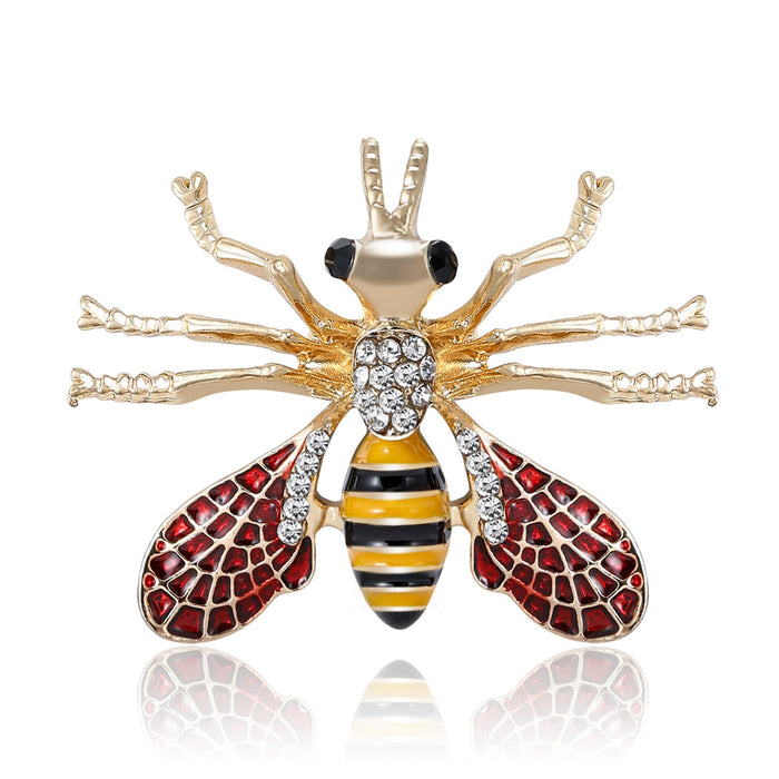 Alloy Enamel Red Wing Bee Brooch Pin For Vintage Outfits
