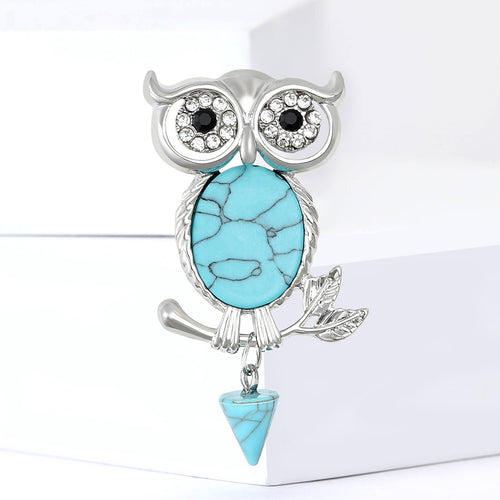 Vintage Alloy Turquoise Owl Brooch Pin For Women's Clothing