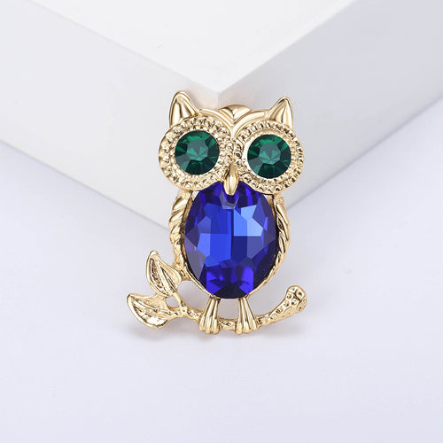 Alloy Rhinestone Glass Owl Brooch Pin For Clothing And Lapel Decoration