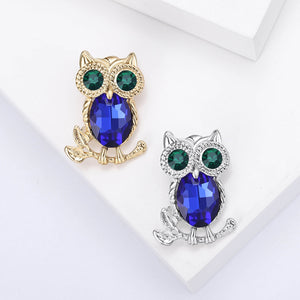 Alloy Rhinestone Glass Owl Brooch Pin For Clothing And Lapel Decoration