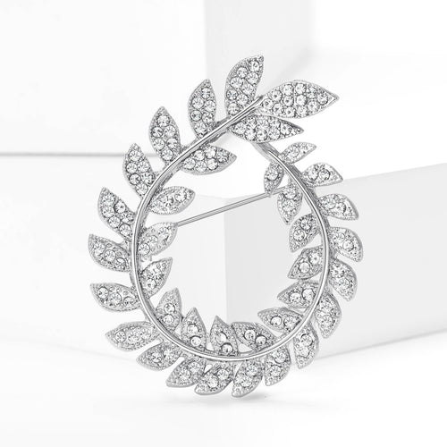 Plated Alloy Rhinestone Olive Branch Wreath Brooch Pin For Suits