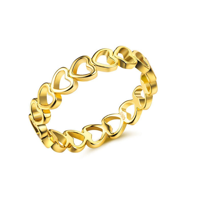 Simple Hollow Heart Copper Ring Full Band Connected Hearts Finger Jewelry