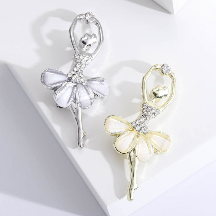 Alloy Rhinestone Dancing Girl Brooch Pin For Women’s Apparel Decoration