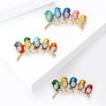 Alloy Enamel Five Birds Brooch Pin With Rhinestone Scarf Clasp view 2