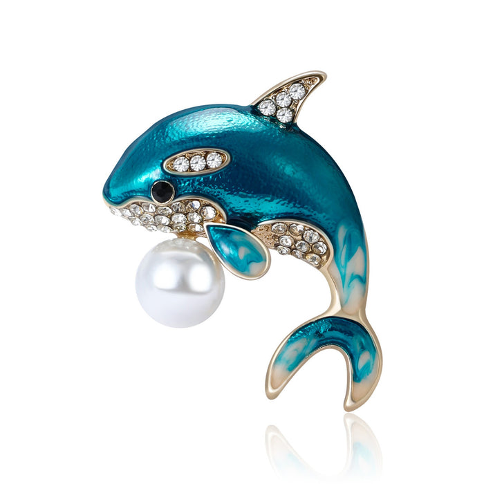 Alloy Enamel Blue Orca Brooch For Women's Fashion Apparel