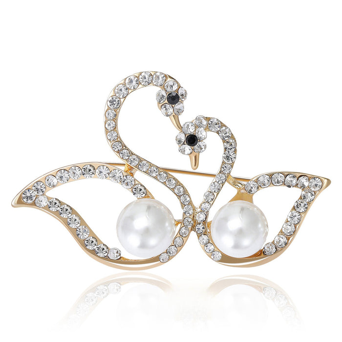 Alloy Rhinestone Pearl Swan Brooch Pin For Elegant Apparel