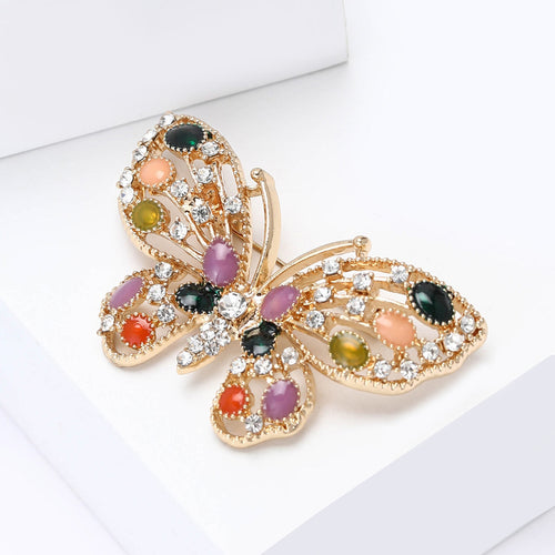 Alloy Enamel Rhinestone Hollow Butterfly Brooch Pin For Elegant Apparel