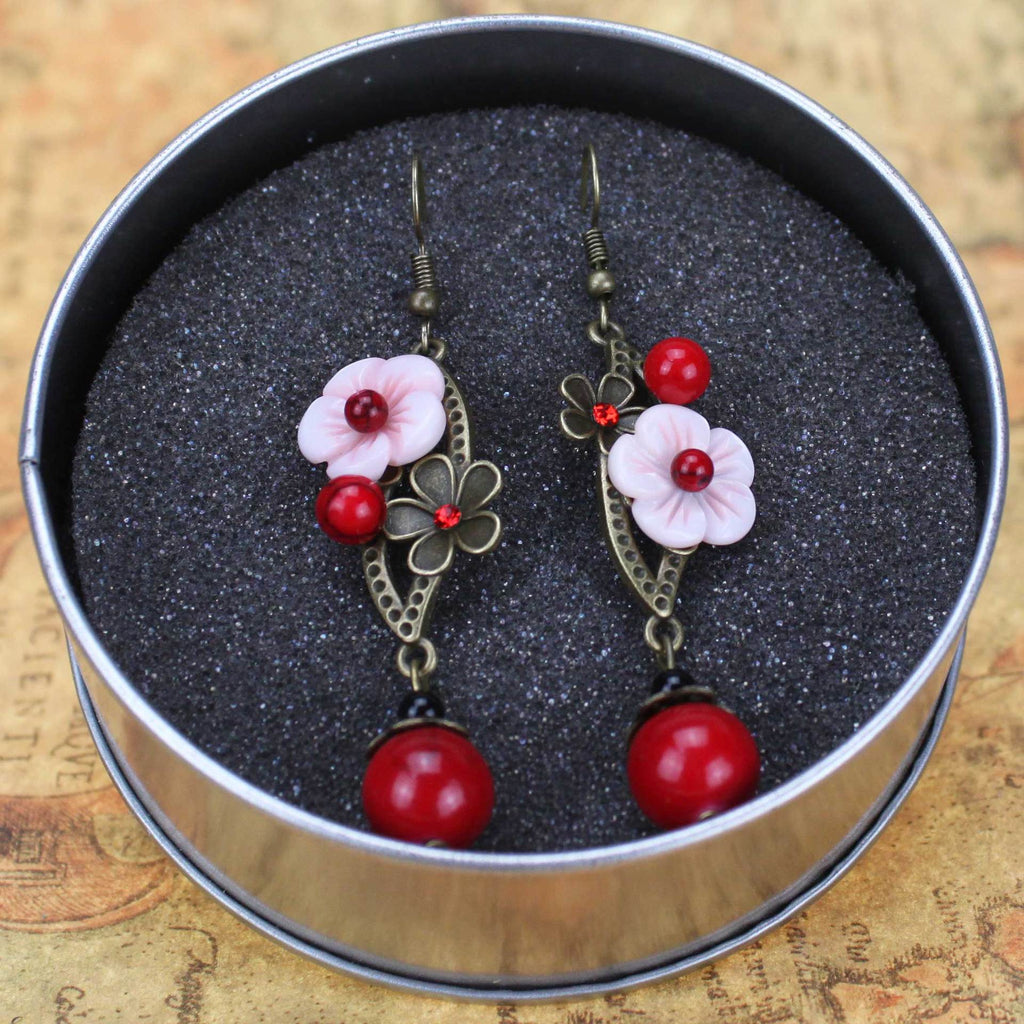 Handmade Vintage Long Dangle Earrings with Agate Pendant