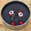 Handmade Vintage Long Dangle Earrings with Agate Pendant