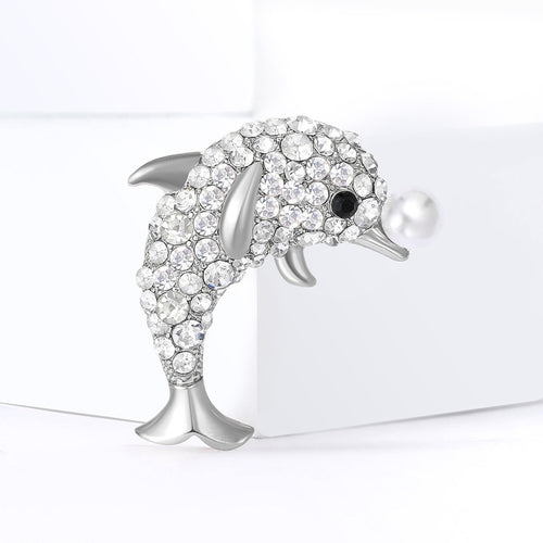 Alloy Pearl Dolphin Rhinestone Brooch Pin For Versatile Garment Decoration