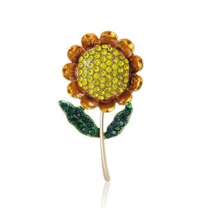 Alloy Rhinestone Sunflower Brooch Pin For Women's Garment Decoration