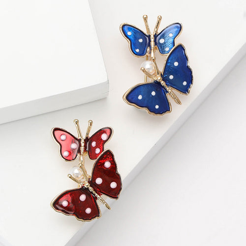 Alloy Enamel Double Butterfly Brooch For Suits And Coats