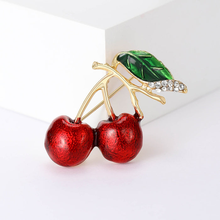 Alloy Enamel Cherry Leaf Brooch Pin For Daily Wear
