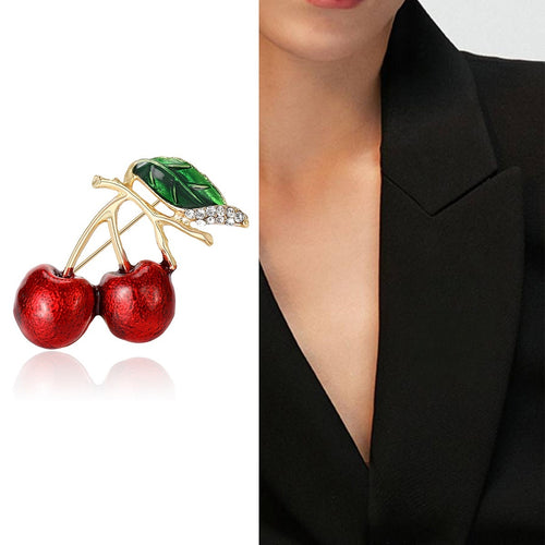 Alloy Enamel Cherry Leaf Brooch Pin For Daily Wear
