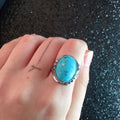 European American Vintage Faux Turquoise Feather Ring For Women Creative Gemstone Finger Jewelry view 1