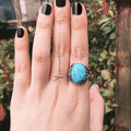 European American Vintage Faux Turquoise Feather Ring For Women Creative Gemstone Finger Jewelry view 2