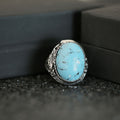 European American Vintage Faux Turquoise Feather Ring For Women Creative Gemstone Finger Jewelry view 6