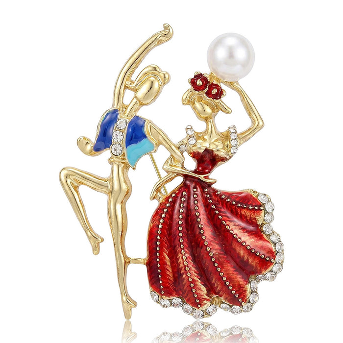 Metal Alloy Enamel Rhinestone Dancing Girl Brooch For Women's Fashion