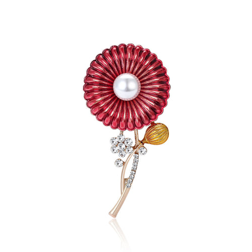 Alloy Enamel Red Flower Brooch Pin For Women's Clothing Decoration