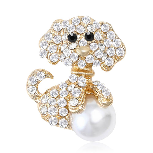 Alloy Rhinestone Puppy Lapel Pin For Fashion Clothing Decoration Brooch
