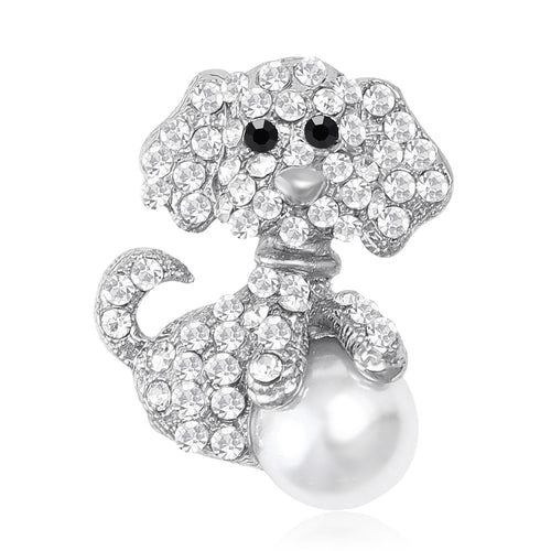 Alloy Rhinestone Puppy Lapel Pin For Fashion Clothing Decoration Brooch