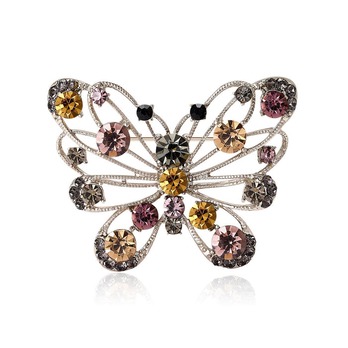 Metal Alloy Rhinestone Butterfly Brooch Pin For Suits Dresses And Scarves