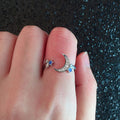 Adjustable Open Ring With Zircon Star And Moon Design Fresh Style Birthday Gift For Women view 1