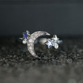 Adjustable Open Ring With Zircon Star And Moon Design Fresh Style Birthday Gift For Women view 2