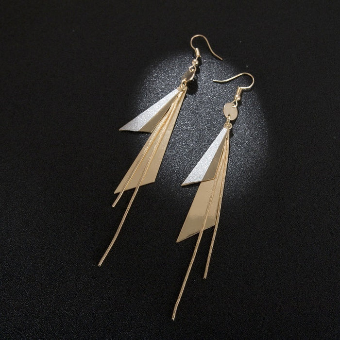 Elegant Korean Style Geometric Triangle Alloy Long Chain Tassel Drop Dangle Fashion Earrings