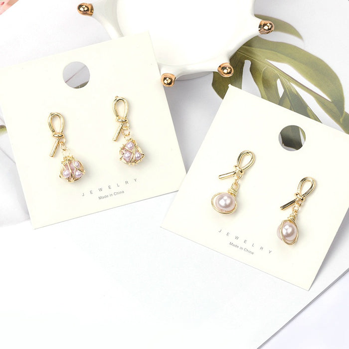 Vintage Alloy Woven Bird Nest Pearl Geometric Metal Ball Stud Drop Earrings