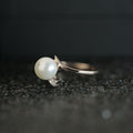 Rose Gold Plated Korean Simple Faux Pearl Ring For Women With Zircon Inlaid Finger Jewelry view 2
