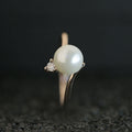 Rose Gold Plated Korean Simple Faux Pearl Ring For Women With Zircon Inlaid Finger Jewelry view 1