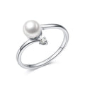 Rose Gold Plated Korean Simple Faux Pearl Ring For Women With Zircon Inlaid Finger Jewelry view 4