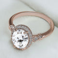 Fashion Rose Gold Oval White Zircon Ring, Micro Pave Zircon Finger Ring For Women view 3