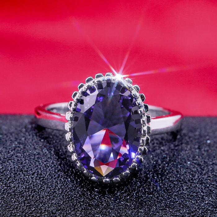 Creative Women Ring With Large Purple Zircon, Oval Carat Style Simulated Diamond Statement Ring