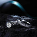 Vintage Silver Plated Baroque Carved Openwork Women's Couple Ring Set With Floral Pattern view 3