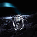 Vintage Silver Plated Baroque Carved Openwork Women's Couple Ring Set With Floral Pattern view 4