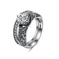 Vintage Silver Plated Baroque Carved Openwork Women's Couple Ring Set With Floral Pattern view 6