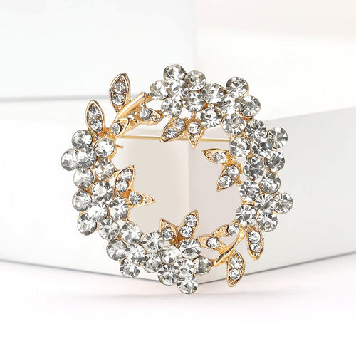 Alloy Rhinestone Wreath Brooch For Elegant Women Suit Decoration