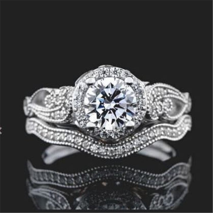 Double Layer Zircon Micro Pave Engagement Ring Couple Matching Rings Drop Shipping